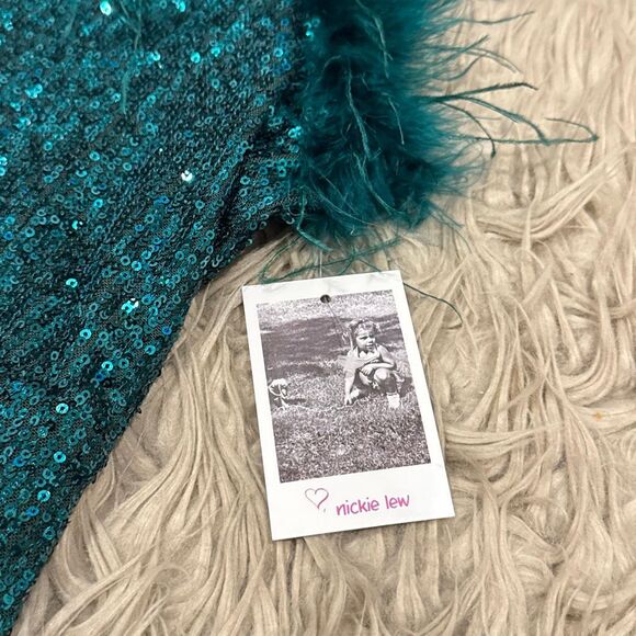 Nickie Lew Green sequined and feathers dress size 12 - Picture 2 of 5